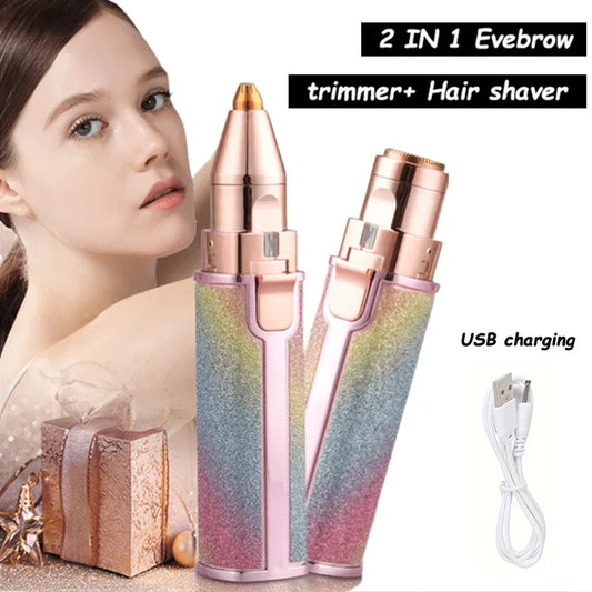 Portable 2 IN 1 Electric Epilator Eyebrow Trimmer Women's Body Facial Lip Epilator Rechargeable Mini Painless Razor Shave Shaver